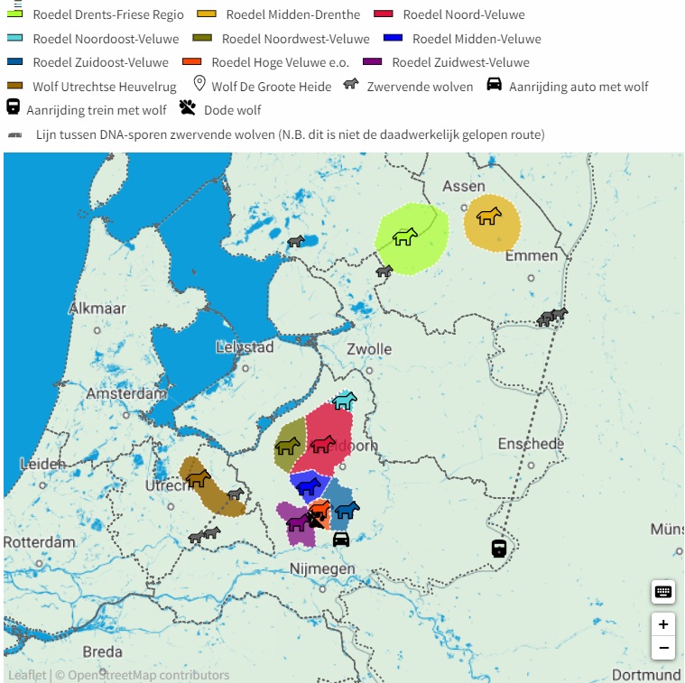 Kaart wolven in Nederland